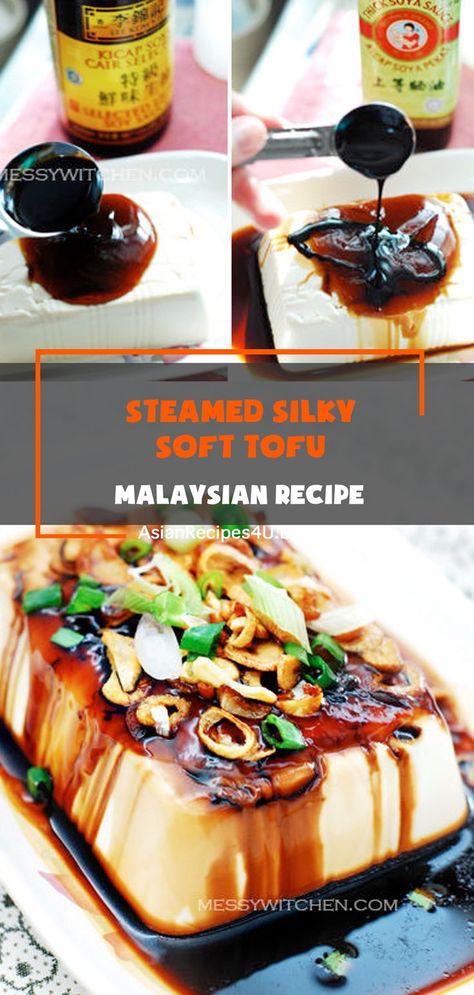 I’ve been eating quite a lot of steamed silky soft tofu lately and am itching to make one myself. Just so happened my mom have a tofu recipe book. #Malaysian #Recipes #Tofu Steam Tofu Recipe, Boiled Tofu, Malaysian Tofu Recipes, Soft Tofu Recipes, Soon Tofu Recipe, Steamed Tofu Chinese, Recipes Tofu, Soft Tofu, Malaysian Recipes