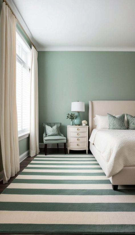 20 Chic Sage Green And Cream Bedroom Inspirations Green And Cream Bedroom Ideas, Mint Green Bedroom Ideas, Sage Green And Cream Bedroom, Green And Cream Bedroom, Brass Bedside, Cream Bedroom Ideas, Mint Green Bedroom, Sage Green And Cream, Cream Bedroom