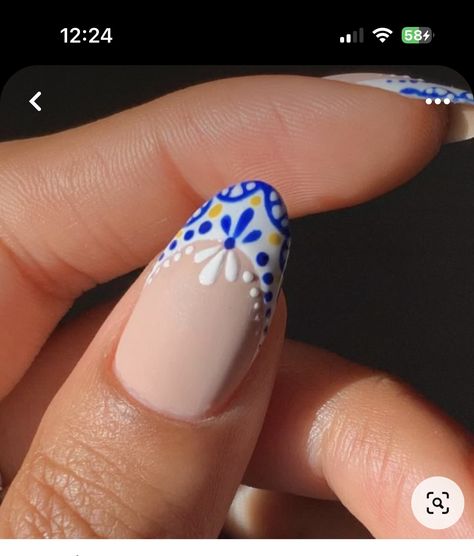 Portugal Nail Ideas, Moroccan Nails Design, Mosaic Nail Art, Portuguese Nails, Mamma Mia Inspired Nails, Marrakech Nails, Scandinavian Nails, Santorini Nails, Spanish Tile Nails