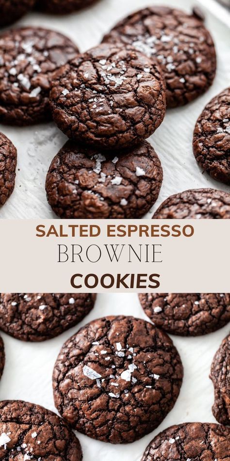 Salted Chocolate Cookies, Salted Brownie Crinkle Cookies, Espresso Chocolate Cookies, Chocolate Espresso Cookie, Strange Cookie Recipes, Christmas Chocolate Cookies Recipes, Cookies With Espresso Powder, Recipes With Espresso Powder, Chocolate Holiday Cookies