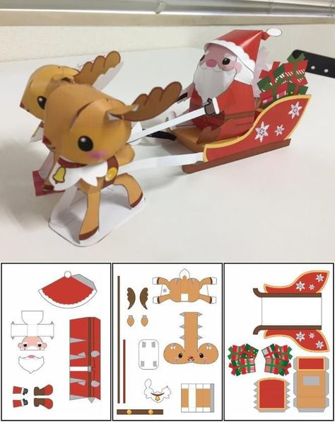 Paper Craft Santa Claus, Santa Sleigh And Reindeer Printable Free, Papercraft Christmas Decorations, 3d Christmas Paper Craft, Printable Diy Crafts Templates, Santa Paper Crafts, Santa Claus Printables Free, Christmas Paper Crafts Printable, Santa Claus Template Free Printable