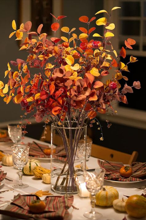 Eculaptus stem fall decore for warm decor home aesthetic. Chill apartment vibes. Cozy apartment aesthetic. Fall Decore inspo. Fall decor Fall Event Decor, Fall Aesthetic Home, Fall Aesthetic Decor, Chill Apartment, Thanksgiving Decorations For Home, Christmas Fireplace Garland, Simple Thanksgiving Table Decor, Friendsgiving Decor, Thanksgiving Floral Arrangements