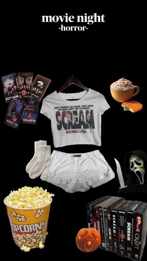 movie cozy night in outfit aesthetic scream #horror #movie #outfit #cozy #scary #ghostface #dvd #scarymovies #horrormovies #halloween Scream Movie Night, Night In Outfit, Aesthetic Scream, Scream Horror Movie, Movie Outfit, Horror Movie Night, Scream 1, Scream 3, Halloween Horror Movies