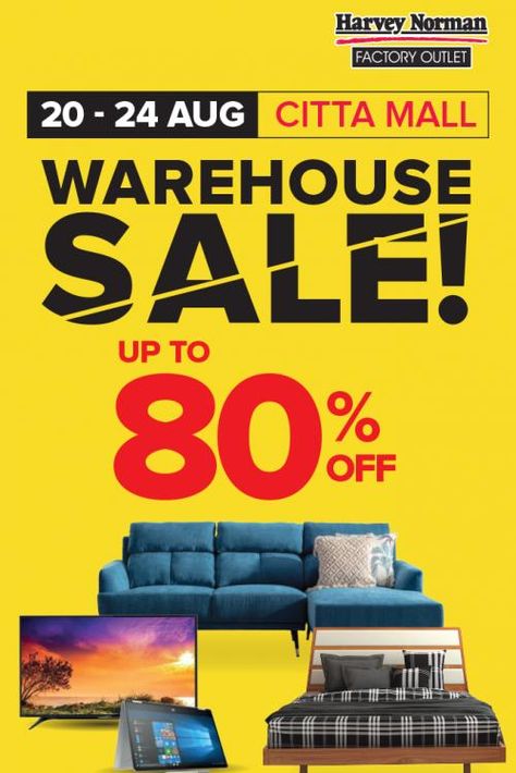 Harvey Norman Citta Mall Warehouse Sale Up To 80% OFF (20 August 2020 - 24 August 2020) Promo Banner, Harvey Norman, Sale Banner, Cosmos, Sale Poster, Banners, Promotion, Product Launch, Layout