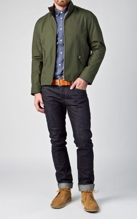 Harrington Jacket Men, Cool Jackets For Men, Mens Smart Casual Outfits, Olive Sweater, Olive Jacket, Mens Jackets Casual, Smart Casual Men, Harrington Jacket, Winter Outfits Men