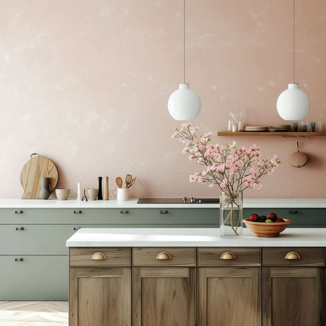 Dusty Pink Kitchen Walls, Plaster Pink Kitchen, Dusky Pink Kitchen Walls, Pink Kitchens Modern, Kitchen Pink Walls, Dusty Rose Kitchen, Dusty Pink Kitchen, Pink And Grey Kitchen, Pink Kitchen Walls