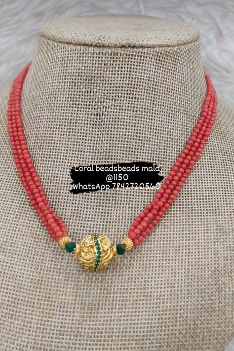 Coral Jewelry Indian Gold Necklace, Pagadalu Necklace, Coral Necklace Designs, Coral Jewelry Indian Gold, Pagadala Mala, Beaded Wedding Jewelry, Coral Jewelry Set, Neck Pieces Jewelry, Stone Bead Jewelry