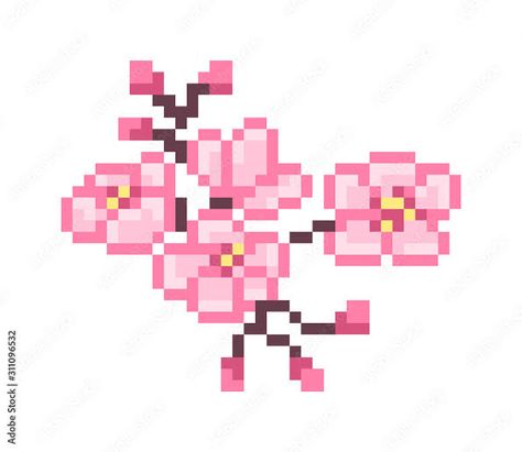 Kawaii Cross Stitch, Melty Beads, Pixel Pattern, Alpha Patterns, Art Tutorials, Cherry Blossom, Pixel Art, Flower Art, Video Game