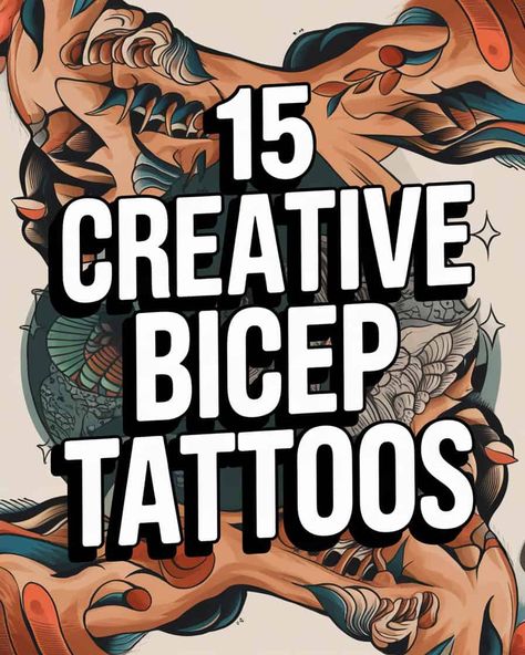 15 Intricate Bicep Tattoo Ideas Inner Bicep Men’s Tattoo, Inside Bicep Tattoo Men Half Sleeves, Sports Tattoos For Men Ideas, Mens Bicep Tattoo, Outer Bicep Tattoo Men, Bicep Tattoo For Guys Inner, Inside Bicep Tattoo Mens, Bicep Tattoo Ideas, Outer Bicep Tattoos