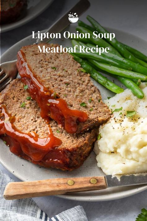 Create a dinner masterpiece with our Lipton Onion Soup Meatloaf Recipe! 🍽️✨ A savory blend of flavors that turns a classic dish into a culinary sensation. Enjoy the meatloaf magic! 🌟🥧 Lipton Soup Meatloaf, Airfryer Meatloaf, Lipton Onion Soup Meatloaf Recipe, Onion Soup Meatloaf Recipe, Lipton Onion Soup Meatloaf, Lipton Soup, Bread Loaves, Lipton Onion Soup Mix, Beef Soup Recipes