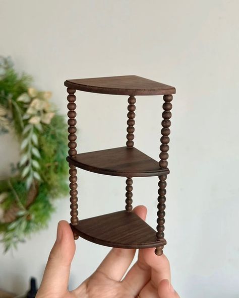 DIY_Miniature_set_Wooden 3 Tier Corner Shelf #miniatures #miniworld #dollhouse #dollfurnitures #miniatureartsupplies | Instagram Miniature Shelf Diy, 3 Tier Corner Shelf, Miniature Shelf, Round Shelf, Shelf Diy, Tiny Room, Diy Miniatures, Dollhouse Diy, Box House