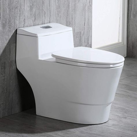 WOODBRIDGE B0735 B-0735 T-0018, Dual Flush Elongated One Piece Toilet with Soft Closing Seat, Comfort Height, White, Deluxe - - Amazon.com Toilets For Small Bathrooms, Bathroom Lighting Vanity, Toilet Ideas, Toilet Installation, Dual Flush Toilet, Toilet Sink, Elongated Toilet, Traditional Toilets, Modern Toilet