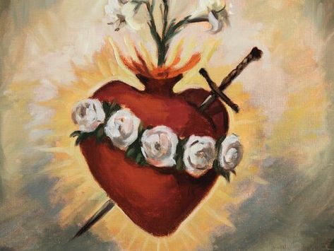 Virgen Mary Tattoo, Sacred Heart Art, Virgin Mary Art, Immaculate Heart Of Mary, Heart Of Mary, Immaculate Heart, Catholic Images, Blessed Mother Mary, Heart Painting