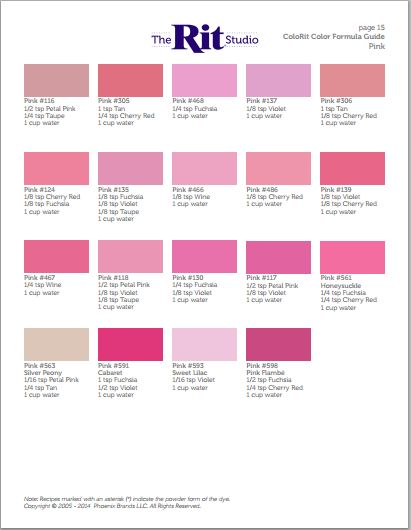 Rit Dye Colors Chart, Pallet Inspiration, Colors Chart, Dye Patterns, Color Mixing Chart, Rit Dye, Pink Dye, Tie Dye Crafts, Dye Colors