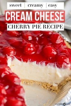 Cream Cheese Cherry Pie, Cherry Cream Cheese Pie, Cream Cheese Pie Recipes, Cherry Cream Cheese, Cheese Pie Recipe, Cherry Pie Recipe, Southern Plate, Cream Cheese Pie, Cheesecake Pie