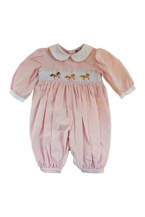 Smocked Horses Long Sleeve Baby Girl Long Romper Southern Baby Clothes, Preppy Baby Girl, Anna Wilson, College Au, Preppy Baby, Romper Fall, Classic Baby Clothes, Southern Baby, Clothes Board