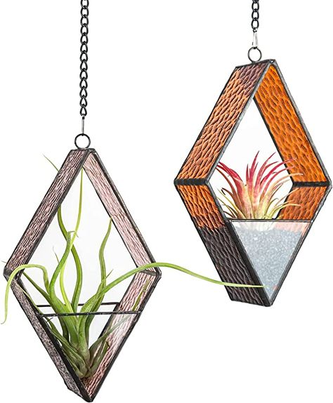 Windowsill Decor, Hanging Glass Planters, Hanging Glass Terrarium, Stained Glass Hanging, Window Sill Decor, Stained Glass Light, Geometric Terrarium, Glass Planter, Stained Glass Diy