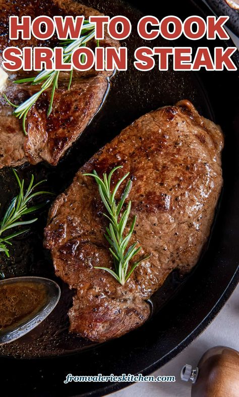 Learn how to cook sirloin steak at home like a pro! Create juicy, flavorful steak cooked to the perfect level of doneness with this stove to oven method. Sirloin Steak Recipes Oven, Cook Sirloin Steak, Sirloin Steak Marinade, Top Sirloin Steak Recipe, Sirloin Roast Recipes, Steak On Stove, Cooking The Best Steak, Vegan Grilling Recipes, Sirloin Recipes