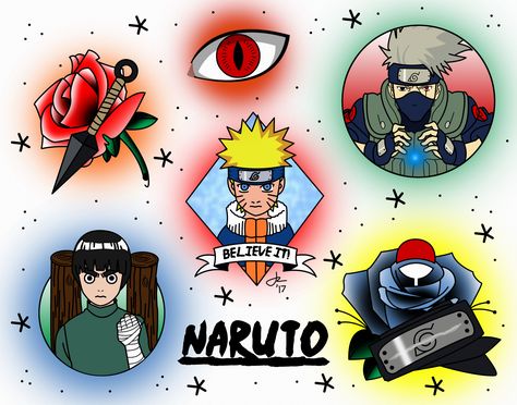 Naruto Flash Sheet American Traditional Naruto Tattoo, Naruto Traditional Tattoo, Naruto Flash Tattoo, Naruto Tattoos, Auto Tattoo, Traditional Japanese Tattoo Flash, Dark Mark Tattoos, School Drawing, Z Tattoo