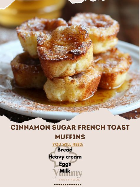 🥞 Enjoy the delicious Cinnamon Sugar French Toast Muffins! 🍞✨ #FrenchToastMuffins #BreakfastDelight Cinnamon Sugar French Toast Muffins Ingredients: Bread, cubed (4 cups) Eggs (4) Milk (1 cup) Heavy cream (1/2 cup) Sugar (1/4 cup) Vanilla extract (1 tsp) Cinnamon (1 tsp) Butter, melted (1/4 cup) Sugar (for coating) Cinnamon (for coating) Instructions: Preheat oven to 350°F (175°C). In a bowl, whisk together eggs, milk, cream, sugar, vanilla, and cinnamon. Add cubed bread and mix until coa... Cinnamon Sugar French Toast Muffins, Cinnamon Sugar French Toast, French Toast Muffins, Breakfast Lovers, Milk Cream, Creamed Eggs, Cinnamon Sugar, Heavy Cream, A Bowl