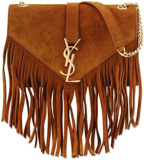 Saint Laurent Monogram Suede Fringe Shoulder Bag Compact Vanity, Trending Handbags, Hot Handbags, St Laurent, Back Bag, Fringe Bags, Suede Fringe, Saint Laurent Bag, Gucci Handbags