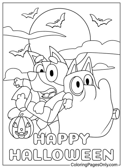 Spooky Bluey Halloween Coloring Pages for Kids! 25 free & printable coloring pages featuring Bluey and Bingo in their Halloween costumes. Perfect for kids of all ages. #Bluey #Halloween #Coloring Bluey Coloring Pages, Disney Halloween Coloring Pages, Kids Colouring Printables, Coloring Pages Halloween, Halloween Coloring Pages For Kids, Bluey Halloween, Bluey And Bingo, Halloween Characters, Halloween Coloring Book