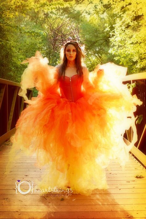 Fire Fairy Costume Dresses, Element Themed Outfits, Dress That Looks Like Fire, Fire Dress Aesthetic, Four Elements Costume, Fire Themed Dress, Fire And Ice Party Theme Outfit, Air Element Outfit, Fire Fairy Outfit