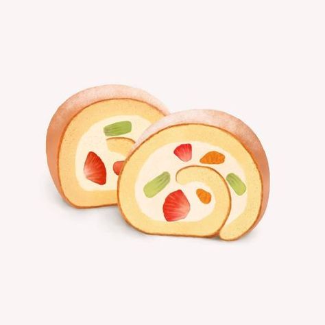 Roll Cake Drawing, Swiss Roll Cake, Cake Drawing, Cake Illustration, Swiss Roll, Roll Cake, Food Illustrations, Painting Illustration, Art Studios