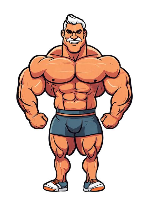 Chibi Muscle, Body Builder Character Design, Body Builder Drawing, Muscles Cartoon, Bodybuilder Drawing, Bodybuilding Cartoon, Muscular Cartoon Character, Cartoon Body Builder, Bodybuilder Sketch