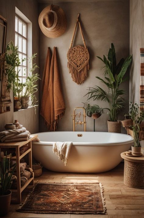 Creating a bathroom that feels like a sanctuary is every homeowner’s dream. The boho bathroom decor style combines earthy tones, eclectic patterns, and artisanal details to transform ordinary spaces into cozy, inspiring retreats. Whether you’re looking to overhaul your entire bathroom or simply add a few boho-inspired touches, these 20 creative ideas will guide you in curating a space that’s as stylish as it is serene. Chic Bathroom Design, Boho Bathroom Decor Ideas, Boho Chic Bathroom, Earthy Modern, Boho Bathroom Decor, Chic Bathroom, Flat Ideas, Bathroom Decor Ideas, Boho Bathroom