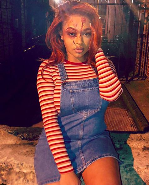 Black Women in Costume — Chucky and Tiffany Costumes #blackwomenincostume... Chucky And Tiffany Costumes, Chucky Halloween Costume, Tiffany Costume, Chucky And Tiffany, Badass Halloween Costumes, Chucky Costume, Hot Halloween Outfits, Halloween Coustumes, Pretty Halloween Costumes