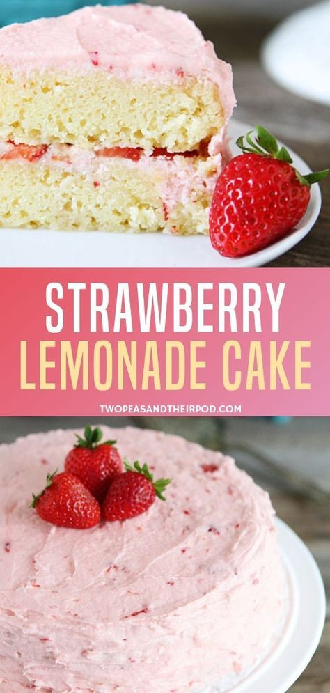 Lemonade Cake Recipe, Easy Lemonade Recipe, Strawberry Lemonade Cake, Strawberry Lemon Cake, Lemonade Cake, Moist Lemon Cake, Easy To Bake, Pinterest Food, Lemon Frosting