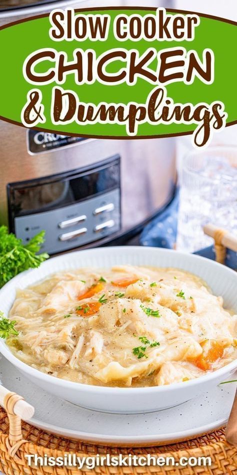 Cooked low and slow, this super comforting and cozy slow cooker chicken and dumplings is a favorite family meal that will fill you up and make you happy! This easy crock pot-inspired recipe is great for busy nights when you need dinner cooking while you're away from home. I love starting this before work for an easy weeknight dinner! Slow Cooker Chicken Dumplings, Slow Cooker Chicken And Dumplings, Slow Cooker Italian Beef, Chicken And Dumplings Recipe, Crockpot Chicken And Dumplings, Easy Slow Cooker Chicken, Dumplings Recipe, Slow Cooker Chili, Chicken Slow Cooker Recipes