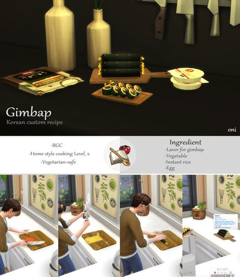 [December Recipe] Gimbap | ONI on Patreon Sims Inspiration, Sims 4 Kitchen, Sims 4 Traits, Animation Ideas, Play Sims 4, Sims 4 Anime, Sims 4 Game Mods, Sims 4 Expansions, Sims 4 Cc Folder