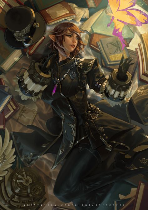 Ffxiv Scholar, Steampunk Elf, Ffxiv Character, Paintings And Drawings, Image Painting, Final Fantasy Xiv, Fantasy Rpg, Action Poses, Philosophers