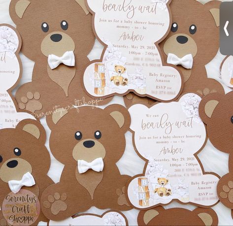 Bear Themed Invitations, Teddy Theme Decor, Bear Shower Invitations, Teddy Invitation, Cricut Baby Shower Invitations, Teddy Bear Birthday Theme, Bear Baby Shower Invitations, Teddy Bear Picnic Birthday Party, Brown Balloons