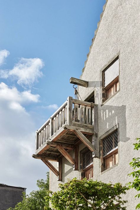 [i]A wooden balcony overlooks the garden.[/i] Wooden Balcony, Adams Homes, Queen Of Scots, House Balcony, Dubai Holidays, Cabin In The Mountains, Real Homes, Mary Queen Of Scots, Exterior Makeover