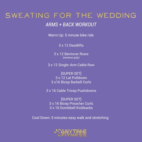 Sweating for the Wedding: Arm + Back Workout Wedding Dress Workout Plan, Arm Back Workout, Wedding Arms Workout, Arm And Back Workout, Wedding Dress Workout, Wedding Dresses Tight, Wedding Dresses Tight Fitted, Back Of Arm Exercises, Wedding Arms