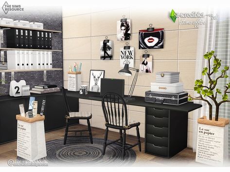 The Sims Resource - Home Office Sims 4 Home Office, Architect Room, The Sims 4 Home, Sims 4 Office, Bedroom Lavender, Office Room Ideas, Sims 4 Cc Build, Home Office Shelves, Home Office Cabinets