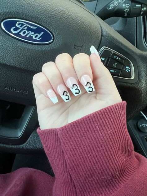 Angel Numbers Nails Acrylic, Angel Numbers Nail Art, Black Angel Nails, Angel Number Nails, Cherub Angel Nails, Dark Angel Nail Ideas, Number Nails, 333 Angel Number, Angel Number