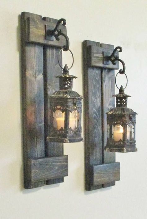 Small Shutters, Rustic Light Fixtures, Light Crafts, Rustic Lighting, Rustic Garden Decor, Rustic Bedroom, Rustic Wall Decor, Rustic Gardens, Rustic Walls