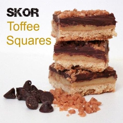 Skor-Toffee-Squares text Toffee Squares, Buttercrunch Toffee, Skor Bars, Chocolate Goodies, Dessert Squares, Epicure Recipes, Toffee Bars, Toffee Bits, Chocolate Toffee