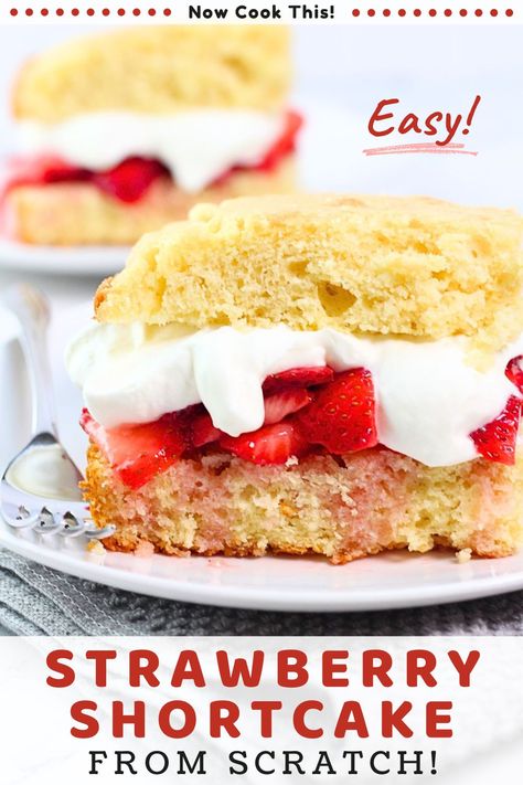 Make this easy homemade strawberry shortcake from scratch once, and it's the only way you'll ever want to make this classic spring and summer dessert. Sweet, juicy macerated strawberries and homemade whipped cream are sandwiched between two pieces of freshly baked shortcake that's soft, buttery, just lightly sweet and flavored with a hint of vanilla. Absolutely delicious! Get the recipe and try it! Pineapple Jello Salad, Strawberry Jello Salad, Pineapple Jello, Homemade Strawberry Shortcake, Easy Strawberry Shortcake, Macerated Strawberries, Strawberry Shortcake Recipes, Shortcake Recipe, Make Ahead Desserts