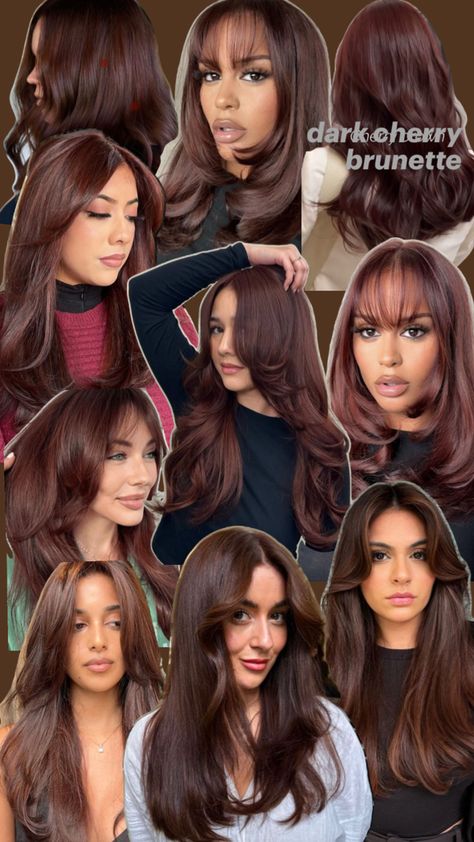 Cherry Brunette Hair, Cherry Brunette, Dark Cherry Hair, Cherry Hair, Hair Tint, Brunette Hair With Highlights, Hair Color And Cut, Brunette Hair, Dark Hair