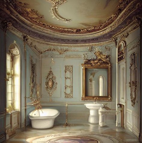 Castle Toilet, Rococo Bathroom, Bridgerton Bedroom, Rococo House, Baroque Bathroom, Baroque Room, Palace Bathroom, Castle Bathroom, Midevil Castle