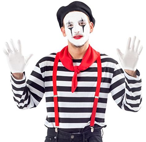 Men's Mime Costume Set with Makeup Kit (Adult Large) Best Halloween Costumes & Dresses USA Men Halloween Costume Ideas, Halloween Mime, Costume For Men Halloween, Scary Halloween Costumes For Men, 80s Costume For Men, Mime Halloween Costume, Mime Face, Halloween Costume Ideas For Men, Halloween Costumes For Guys