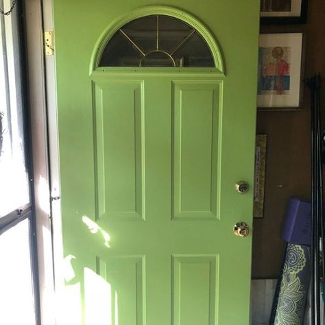 Lime Rickey SW 6717 - Green Paint Color - Sherwin-Williams Lime Green Paint Color, Sherwin Williams Green, Lime Rickey, Green Paint Colors, Sherwin Williams Paint Colors, Yellow Houses, Front Door Colors, Green Door, Exterior Paint Colors