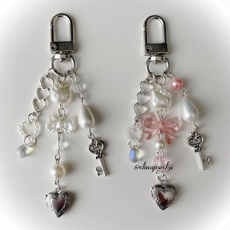 ❦ coquette keychains in white&pink colors! and one strawberry keychain ❦ for sale on my tise and etsy! (links in my carrd!) ❦ #beadedjewelry #beadednecklace #beadedbracelet #smallbusiness #handmadejewelry #pinterestjewelry #coquette #coquettejewelry #beadedjewellery #handmadejewellery#pinterestjewellery #coquettejewellery Coquette Keychain, Strawberry Keychain, One Strawberry, Black Coquette, Beaded Bouquet, Pinterest Jewelry, Matching Keychains, Handmade Jewelry Tutorials, Keychain Design