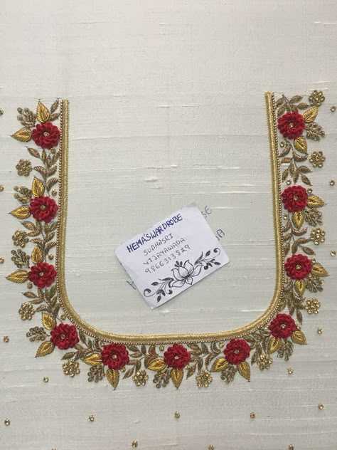 Blouse Designs Thread Work, Hemaswardrobe Sudhasri, Khatli Work Blouse Design, Khatli Work Blouse Design New, Zardosi Embroidery Blouse, Embroidery Designs For Blouses, Sudhasri Hemaswardrobe, Simple Blouses, Magam Work