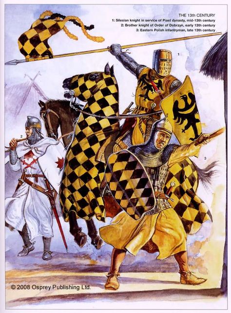 Polish Soldiers 13th Century Military Illustration, Warriors Illustration, Crusader Knight, High Middle Ages, Historical Warriors, Medieval Paintings, Historical Illustration, Medieval Ages, Ancient Warfare